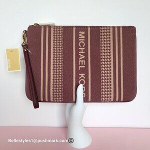 MICHAEL KORS Jet Set Signature Jacquard Large Zip Pouch Wristlet- Dark Berry